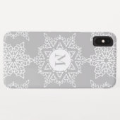 Silver Gray Snowflakes Christmas Holiday Monogram Case-Mate iPhone Hülle (Rückseite (Horizontal))