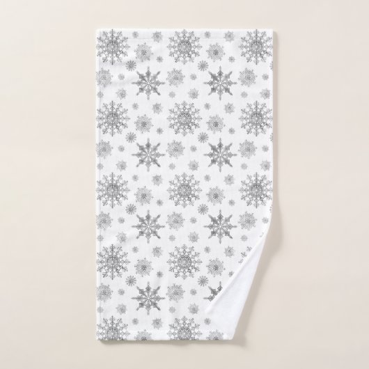 Silver Gray Snowflakes Pattern Badhandtuch Set (Handtuch)
