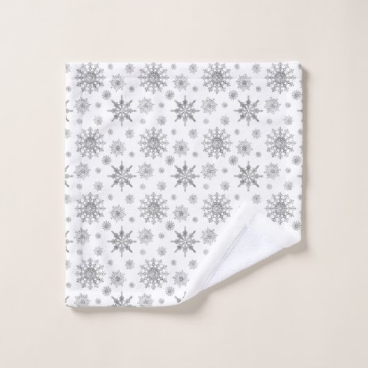 Silver Gray Snowflakes Pattern Badhandtuch Set (Waschlappen)
