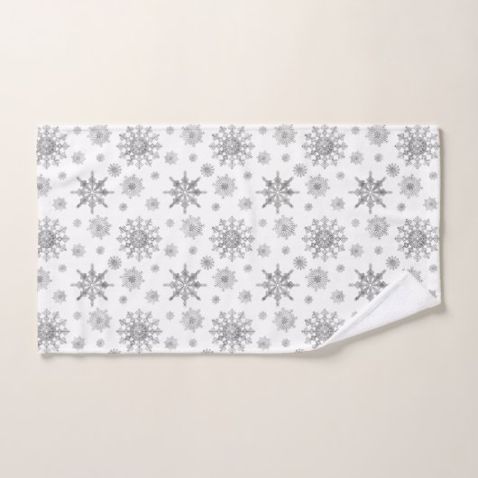Silver Gray Snowflakes Pattern Badhandtuch Set (Handtuch)