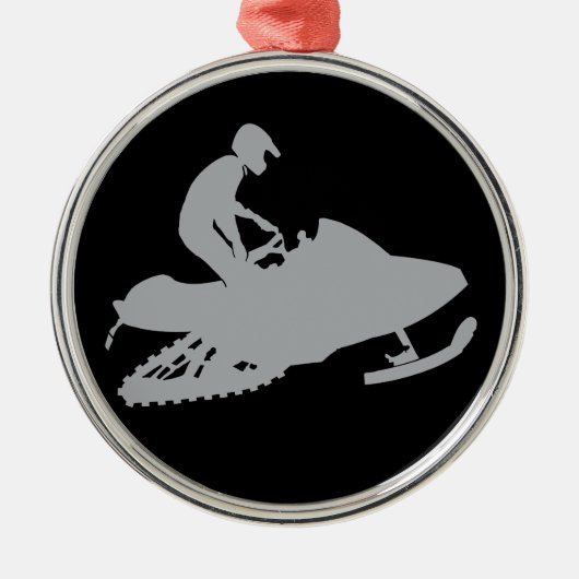 Silver Gray Snowmobiler Ornament Aus Metall (Vorne)