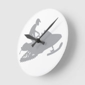 Silver Gray Snowmobiler Runde Wanduhr (Winkel)