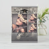 Silver Gray Sparkle Abschluss Graduate Foto Einladung (Stehend Vorderseite)