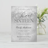 Silver Gray Sparkle Sweet 16 Einladung (Stehend Vorderseite)