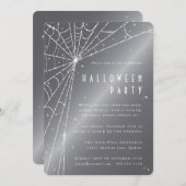 Silver-Gray Sparkling Spider Web Halloween-Party Einladung (Vorne/Hinten)