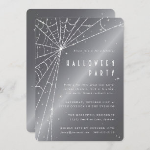 Silver-Gray Sparkling Spider Web Halloween-Party Einladung