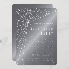 Silver-Gray Sparkling Spider Web Halloween-Party Einladung