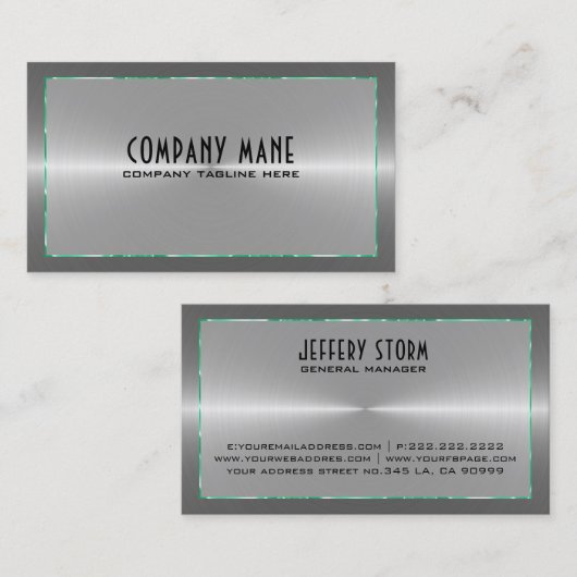 Silver Gray Stainless Steel GREEN Blue Accents Visitenkarte (Vorne/Hinten)