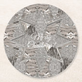 Silver Gray Star Frohe Weihnachten oder Dein Text Runder Pappuntersetzer (Vorderseite)