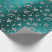 Silver Gray Stars Moon Sky Metallic Greenly Aquama Geschenkpapier (Ecke)