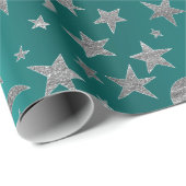 Silver Gray Stars Moon Sky Metallic Greenly Aquama Geschenkpapier (Rolleneckpunkt)