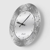 Silver-gray swirly floral frame große wanduhr (Winkel)