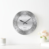 Silver-gray swirly floral frame große wanduhr (Zuhause)