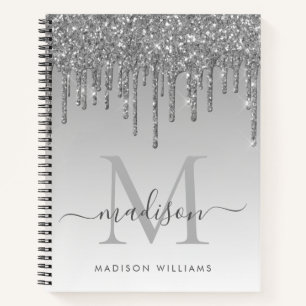 Silver Gray Tropfens Glitzer Sparkle Monogram Scri Notizblock