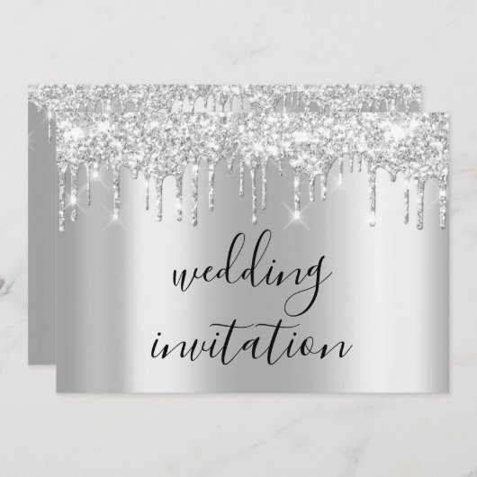 Silver Gray Tropfens Gray Black Spark Wedding Einladung (Vorne/Hinten)