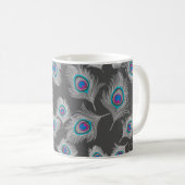 Silver Gray & Turquoise Peacock Feather Kaffeetasse (VorderseiteRechts)
