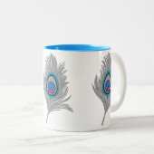 Silver Gray & Turquoise Peacock Feather Zweifarbige Tasse (VorderseiteRechts)