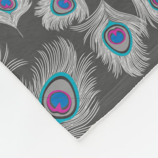 Silver Gray & Turquoise Peacock Feathers Fleecedecke (Ecke)