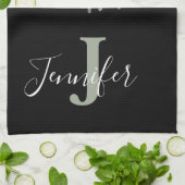 Silver Gray und Black Monogram Glitzer Tropfen Geschirrtuch (Gefaltet)