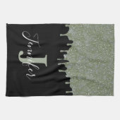 Silver Gray und Black Monogram Glitzer Tropfen Geschirrtuch (Horizontal)