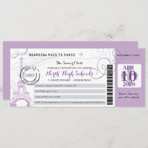 Silver Gray und Lila Night in Paris School Prom Einladung