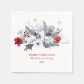 Silver Gray und Red Frohe Weihnachten Serviette (Vorderseite)
