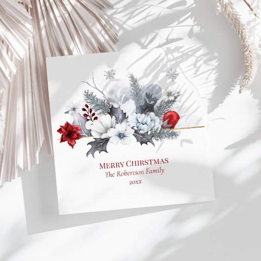 Silver Gray und Red Frohe Weihnachten Serviette