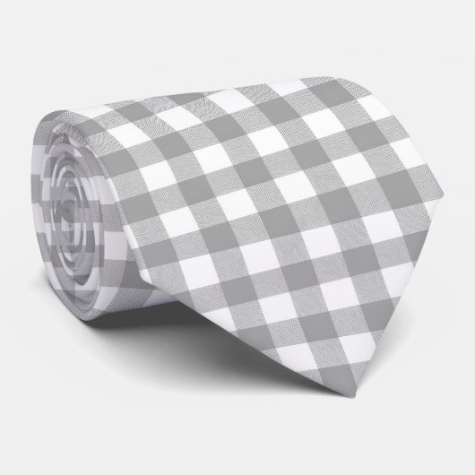 Silver Gray und White Gingham Krawatte (Gerollt)