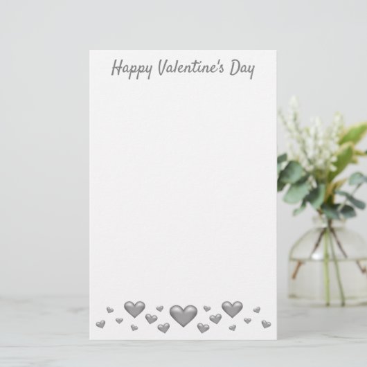 Silver Gray Valentine's Day Hearts & Custom Text Briefpapier (Stehend Vorderseite)