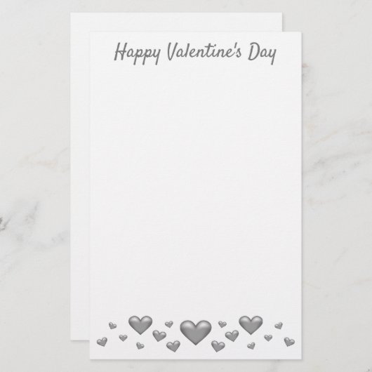 Silver Gray Valentine's Day Hearts & Custom Text Briefpapier (Vorne/Hinten)