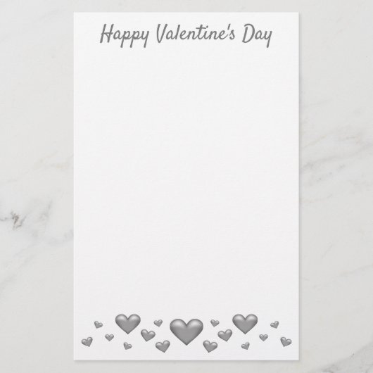 Silver Gray Valentine's Day Hearts & Custom Text Briefpapier (Vorderseite)