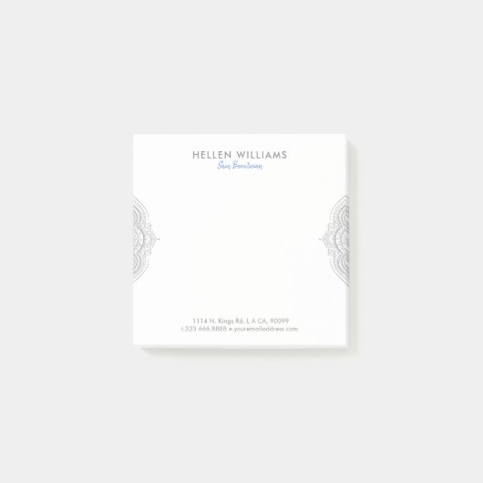 Silver Gray Verziert Mandala Post-it Klebezettel (Vorderseite)