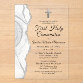 Silver Gray White Agate First Heilige Kommunion Gi Acryleinladungen (Vorderseite)