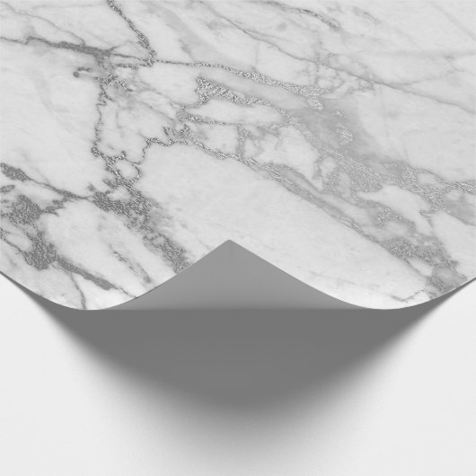 Silver Gray White Carrara Marble Stone Glam Minima Geschenkpapier (Ecke)