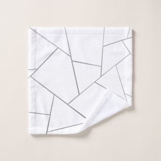 Silver Gray White Geometric Glam #1 (Imitat Foil) Badhandtuch Set (Waschlappen)