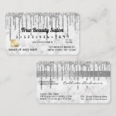 Silver Gray White Marble Glitzer Tropfen Credit Visitenkarte (Vorne/Hinten)