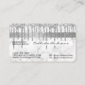 Silver Gray White Marble Glitzer Tropfen Credit Visitenkarte (Rückseite)