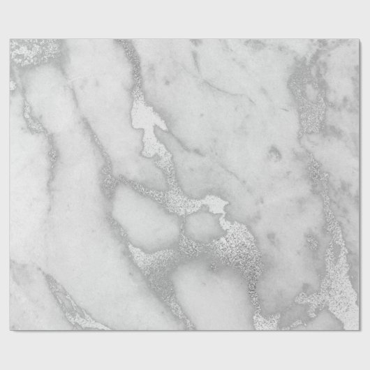 Silver Gray White Marble Metallic monochromatisch Geschenkpapier (Flach)