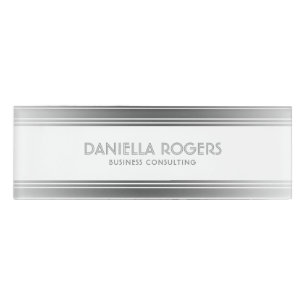 Silver Gray & White Stripes Geometric Design Namenschild