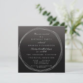 Silver Gray Wreath Birthday Black Ombre Einladung (Stehend Vorderseite)