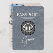 Silver Greece Passport Save the Date Card (Vorne/Hinten)