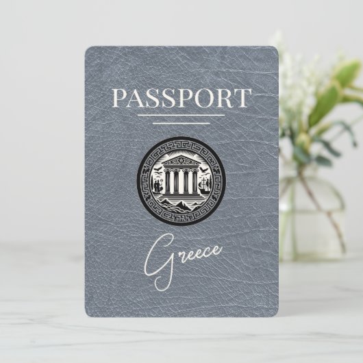 Silver Greece Passport Save the Date Card (Stehend Vorderseite)