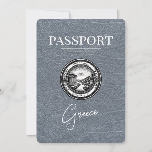 Silver Greece Passport Wedding Einladung (Rückseite)