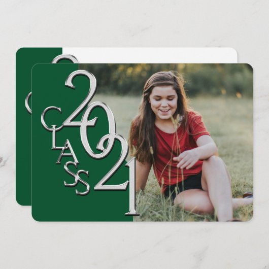 Silver Green 2021 Foto Abschluss Einladung (Vorne/Hinten)