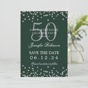 Silver Green 50. Geburtstag Save the Date & Detail Einladung