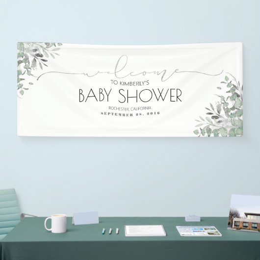 Silver Green Branches Baby Shower Banner (Messe)