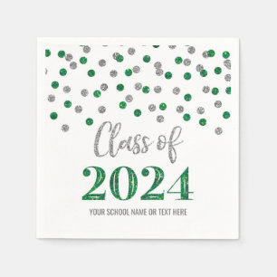 Silver Green Confetti Class of 2024 Napkins Serviette