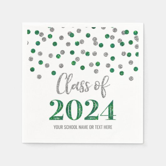 Silver Green Confetti Class of 2024 Napkins Serviette (Vorderseite)