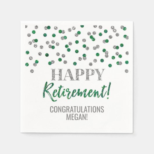Silver Green Confetti Happy Retirement Serviette (Vorderseite)