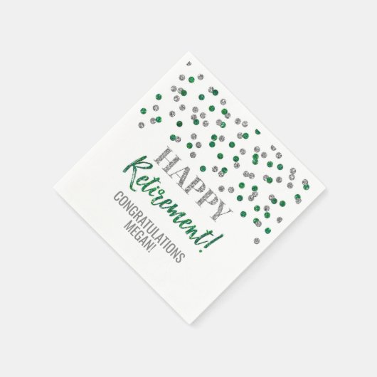 Silver Green Confetti Happy Retirement Serviette (Ecke)